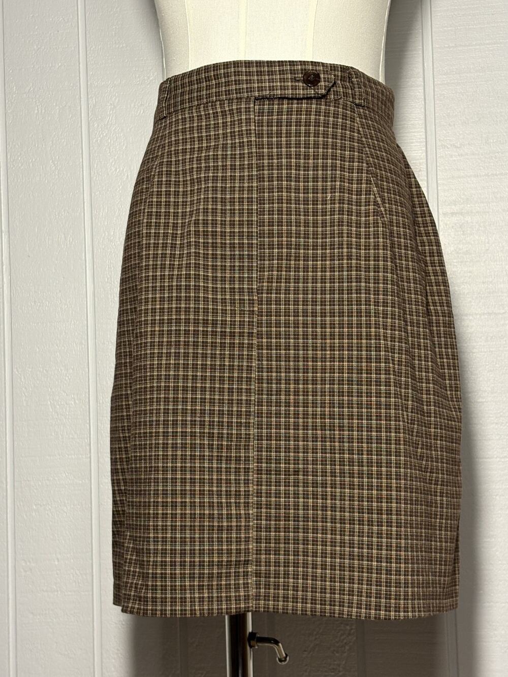 Petite Sophisticate Brown Plaid Skirt 10P Fall Academia Preppy
